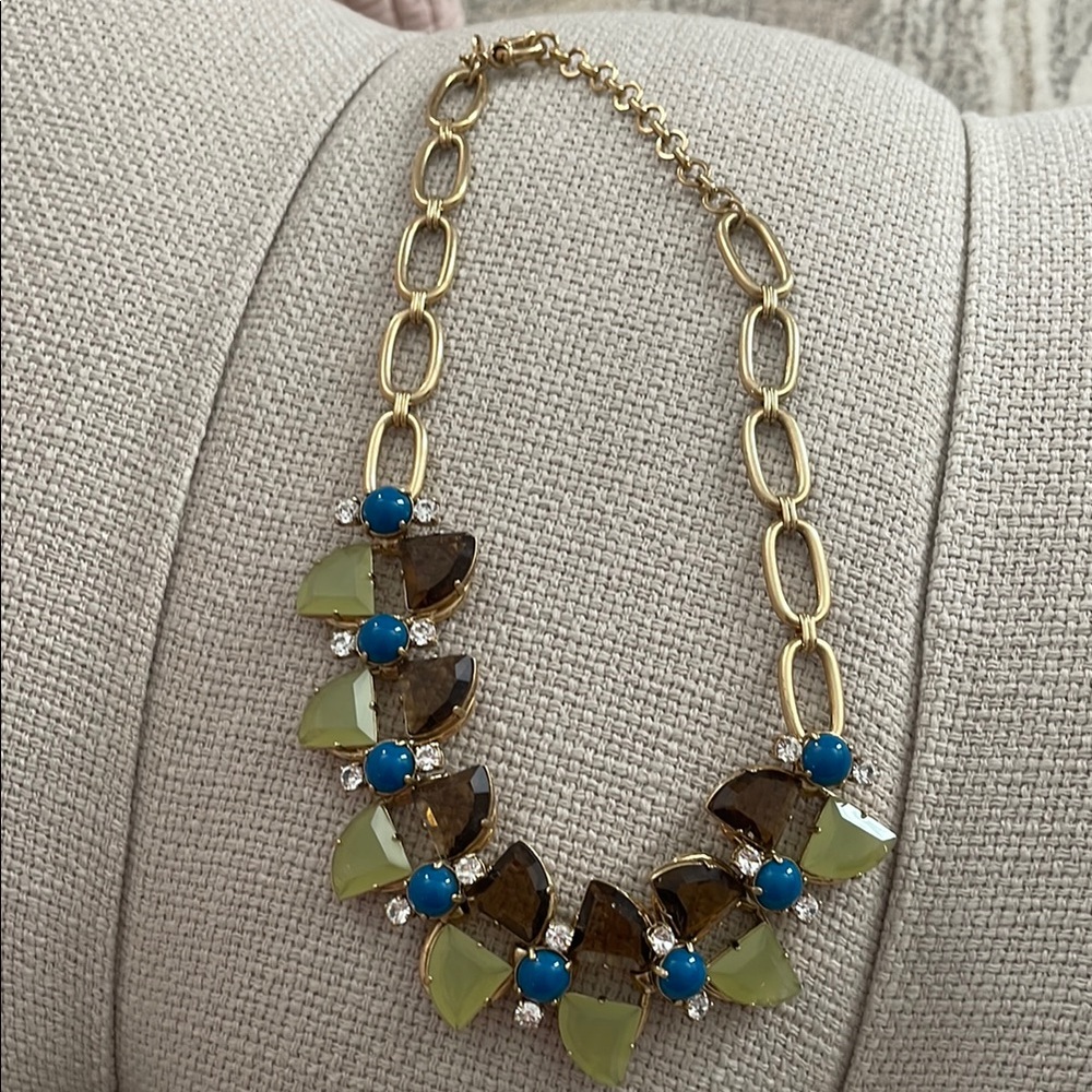 J. Crew Gold and Blue Geometric Statement Necklace
